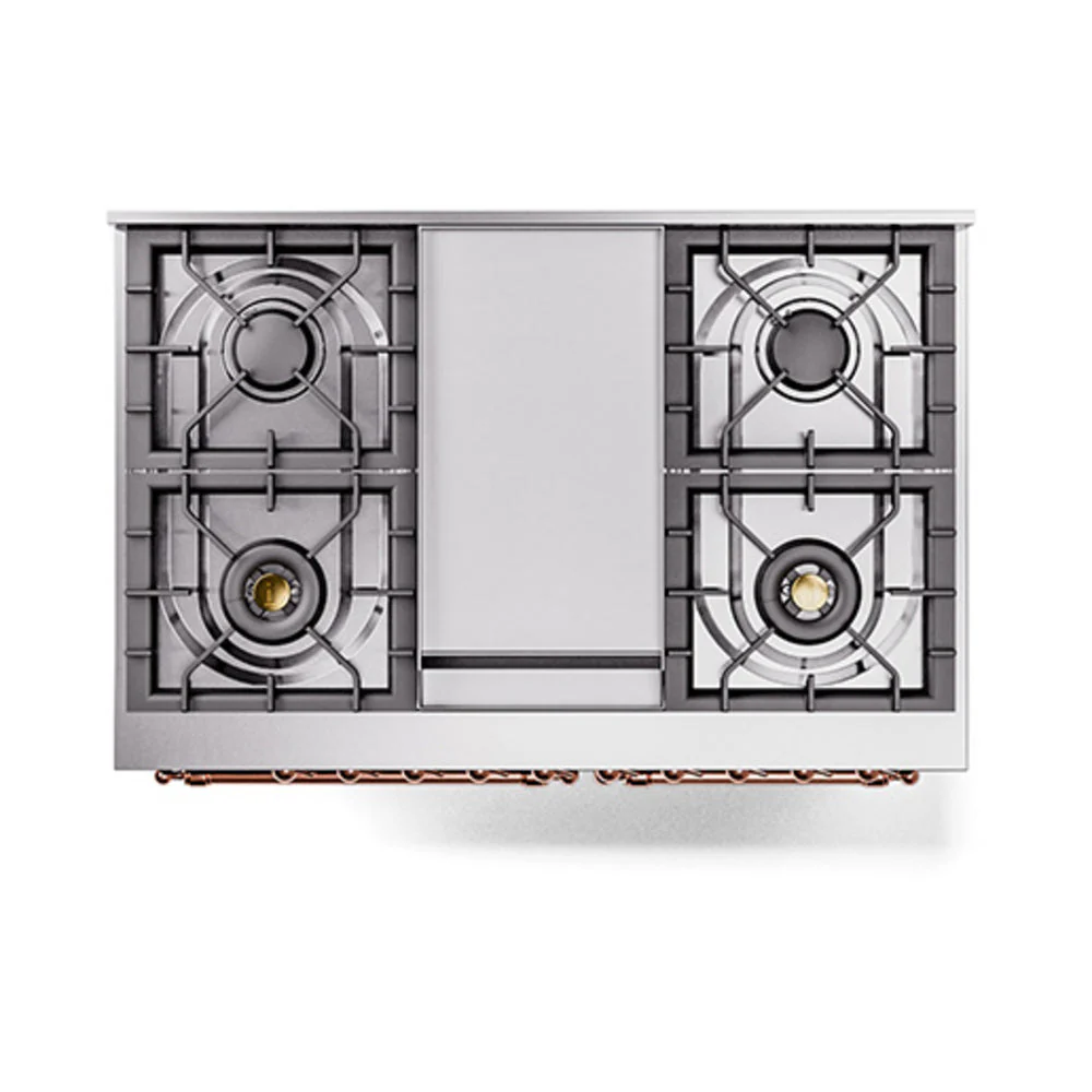 ILVE 40-Inch Nostalgie II Noblesse Natural Gas Dual Fuel Range with Solid Door Oven in Emerald Green with Copper Trim (UND40FQNMPEGP) - Image 3