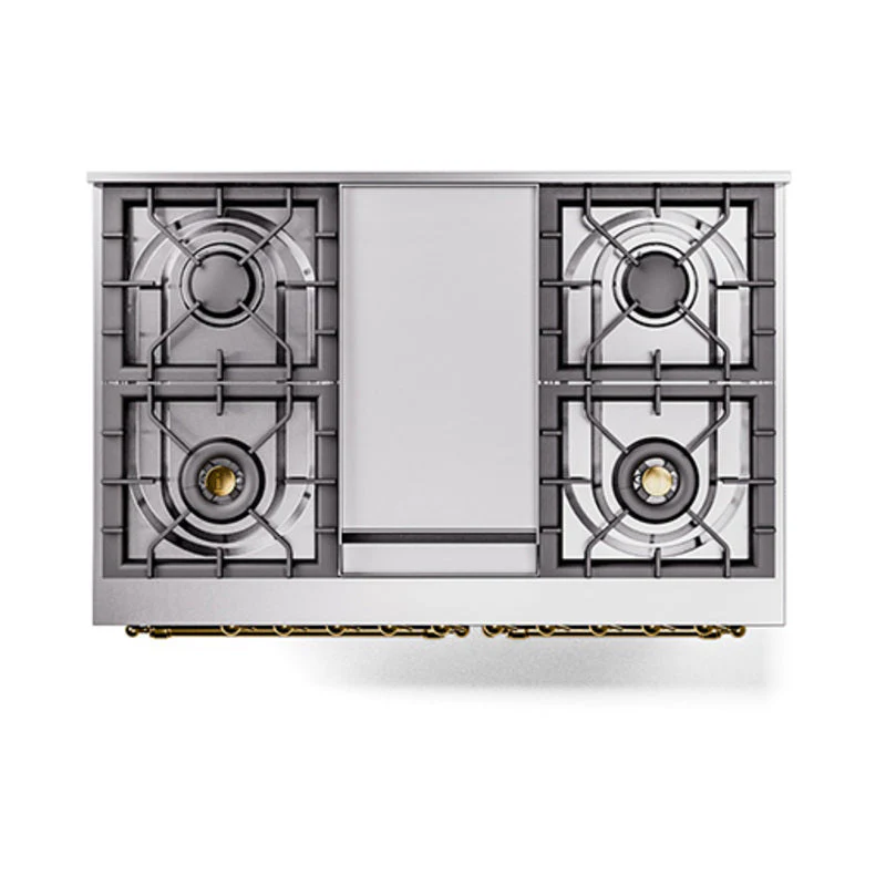 ILVE 40-Inch Nostalgie II Noblesse Natural Gas Dual Fuel Range with Solid Door Oven in Glossy Black with Brass Trim (UND40FQNMPBKG) - Image 3