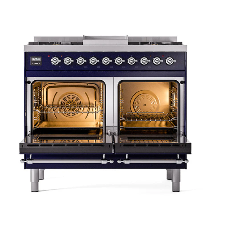 ILVE 40-Inch Nostalgie II Noblesse Natural Gas Dual Fuel Range with Solid Door Oven in Midnight Blue with Chrome Trim (UND40FQNMPMBC) - Image 2
