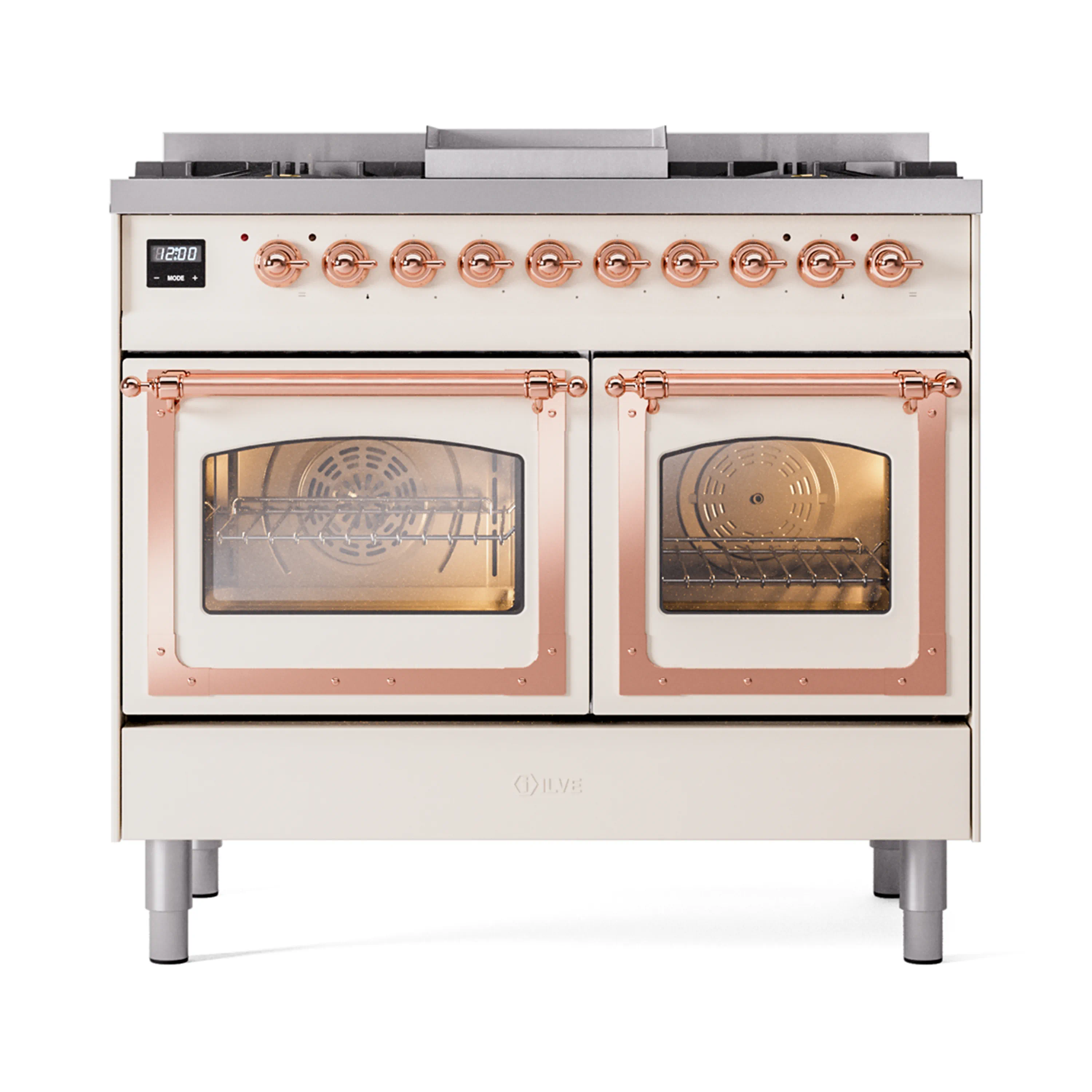 ILVE 40-Inch Nostalgie II Noblesse Natural Gas Dual Fuel Range with Triple Glass Door Oven in Antique White with Copper Trim (UND40FNMPAWP) - Image 2
