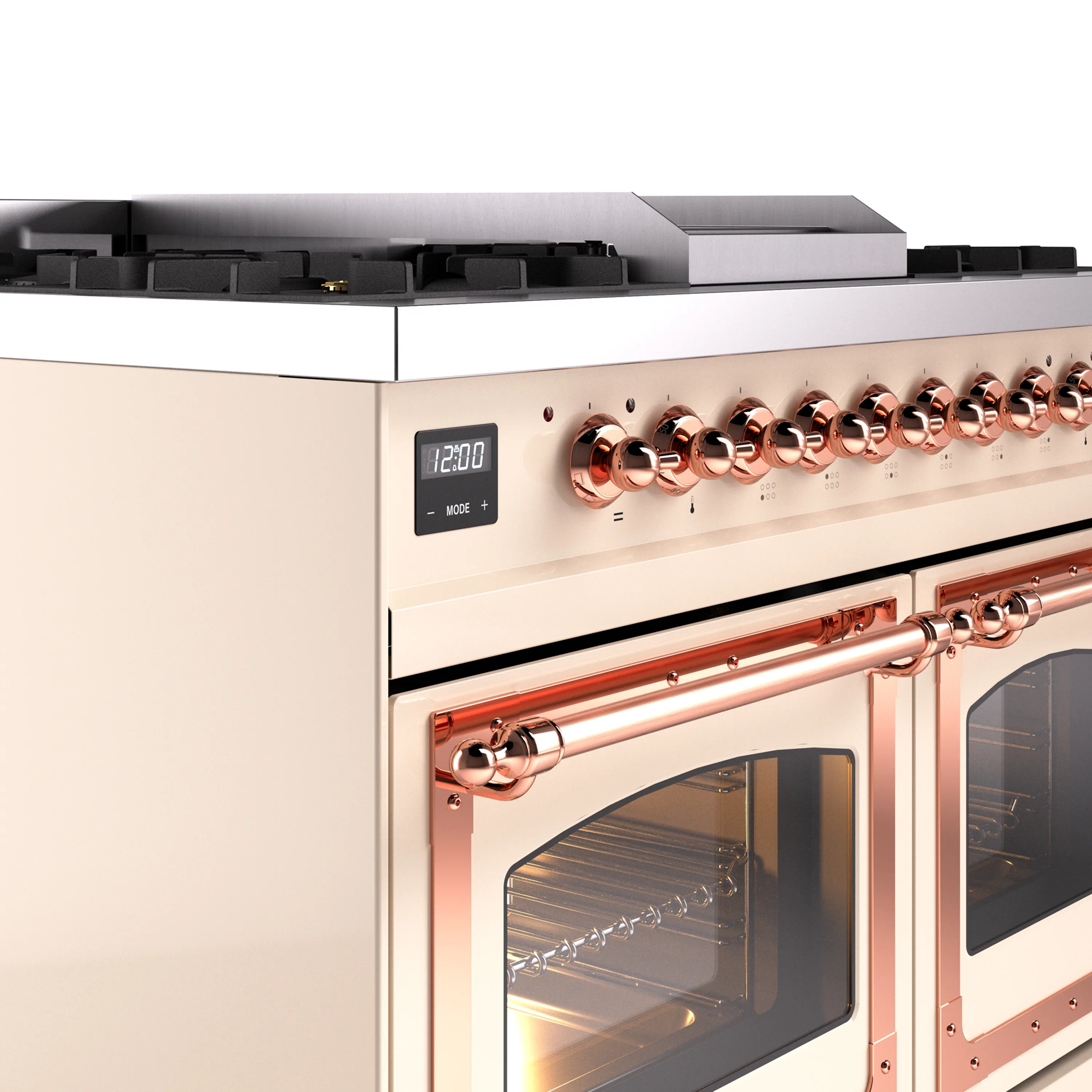 ILVE 40-Inch Nostalgie II Noblesse Natural Gas Dual Fuel Range with Triple Glass Door Oven in Antique White with Copper Trim (UND40FNMPAWP) - Image 3