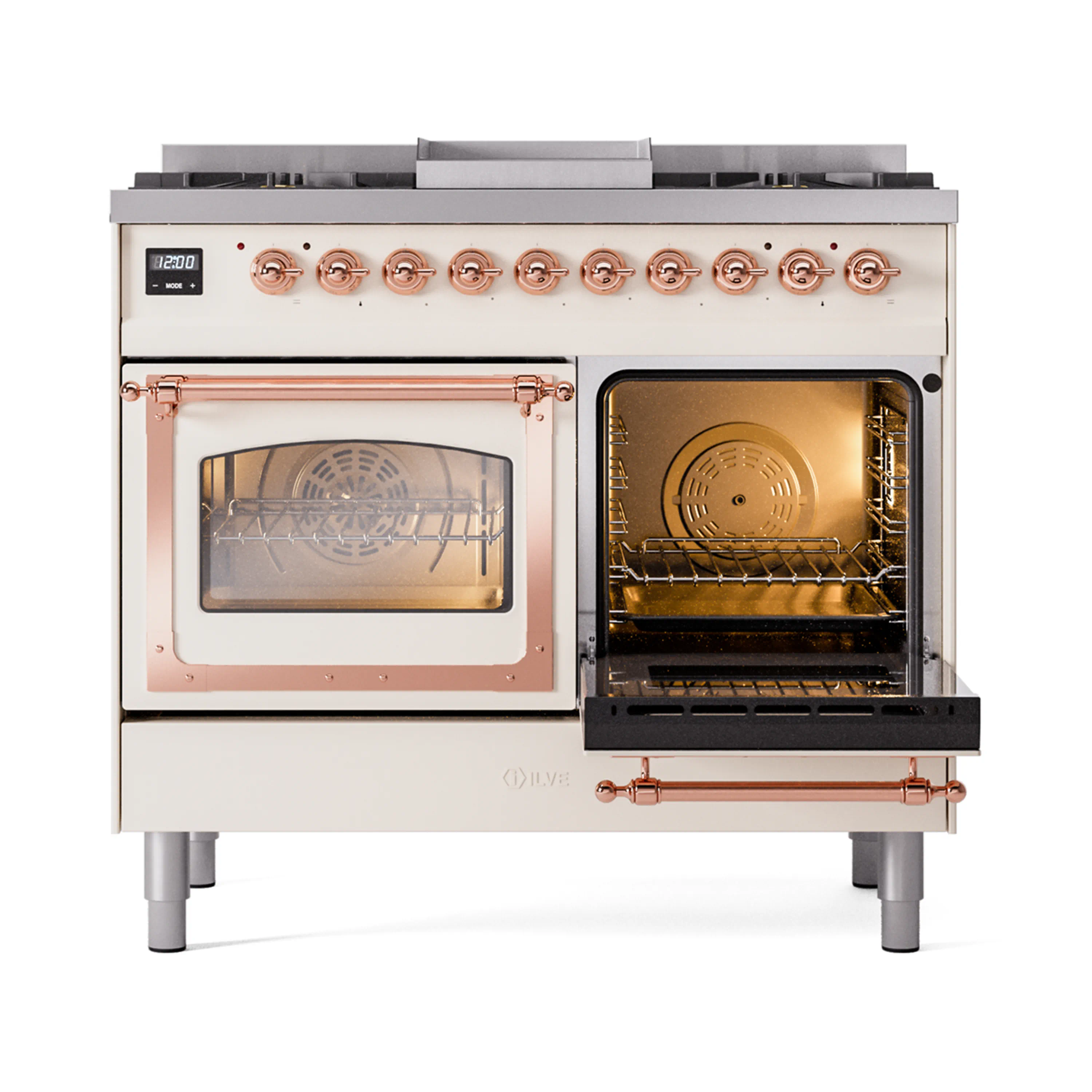 ILVE 40-Inch Nostalgie II Noblesse Natural Gas Dual Fuel Range with Triple Glass Door Oven in Antique White with Copper Trim (UND40FNMPAWP) - Image 7