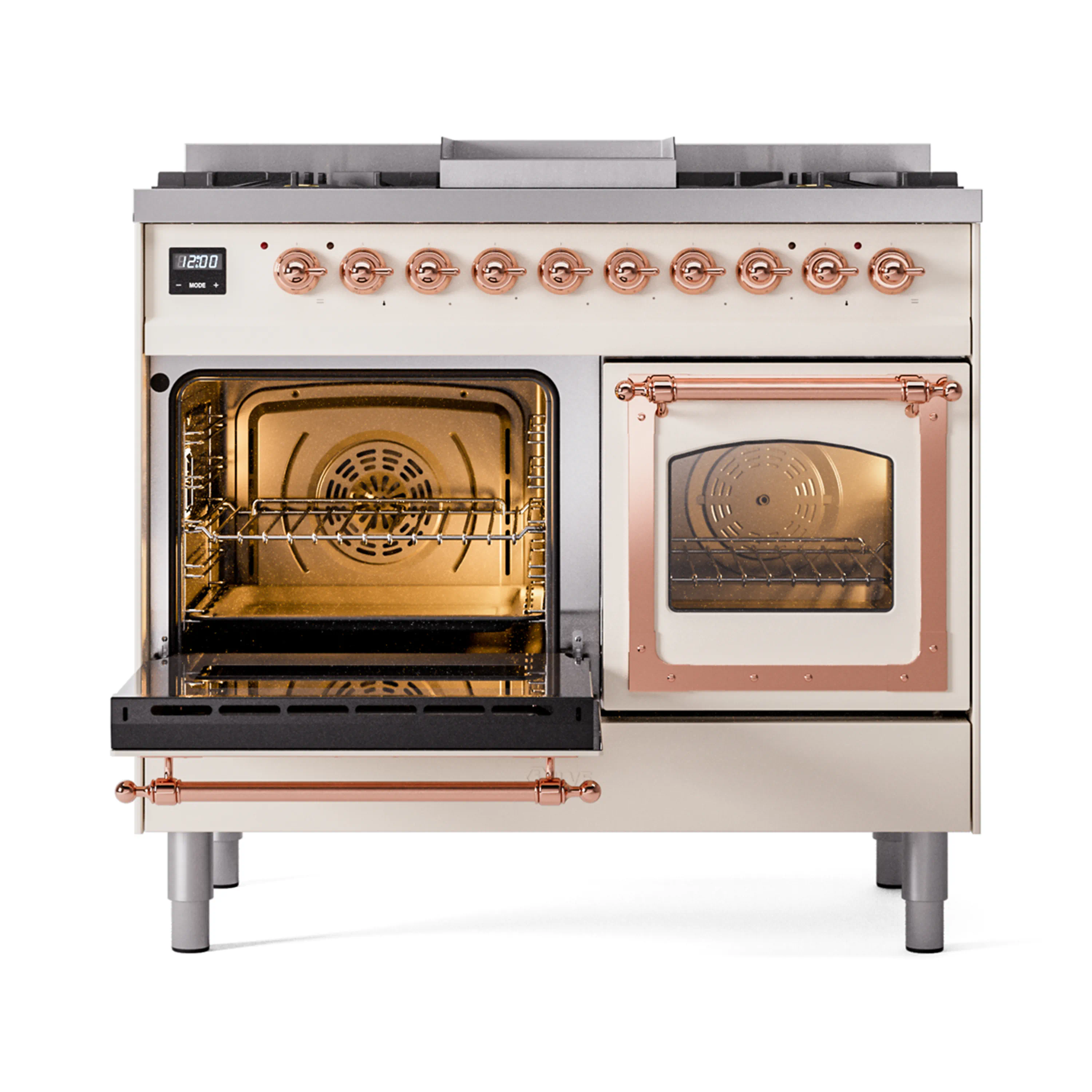 ILVE 40-Inch Nostalgie II Noblesse Natural Gas Dual Fuel Range with Triple Glass Door Oven in Antique White with Copper Trim (UND40FNMPAWP) - Image 8