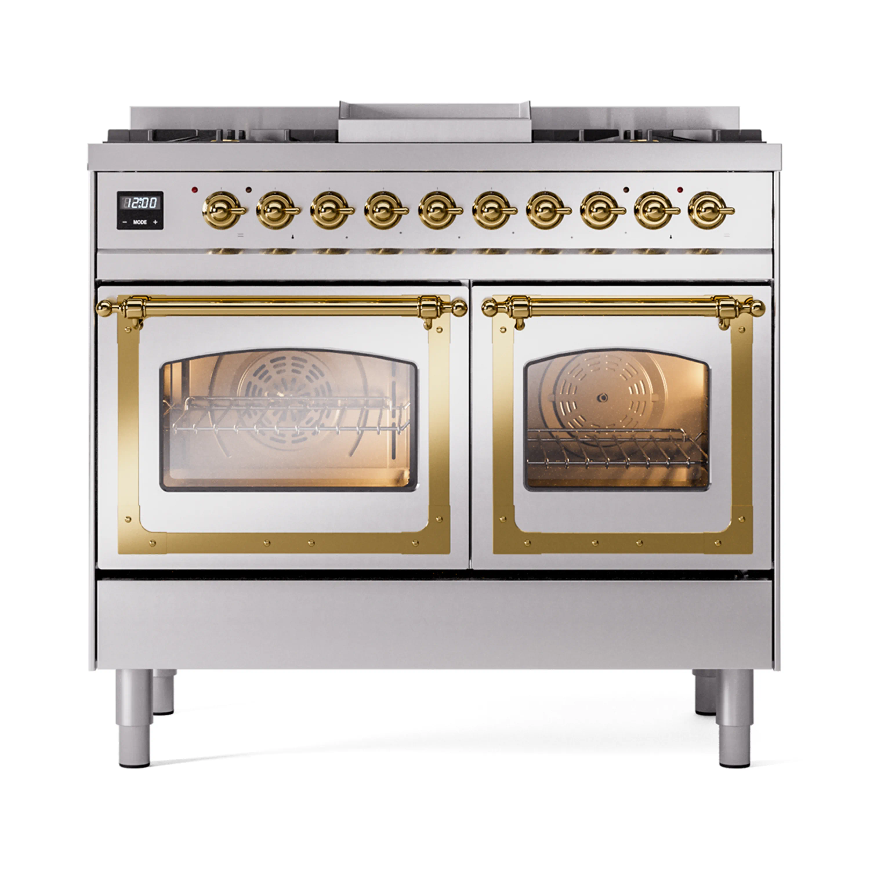 ILVE 40-Inch Nostalgie II Noblesse Natural Gas Dual Fuel Range with Triple Glass Door Oven in Stainless Steel with Brass Trim (UND40FNMPSSG) - Image 2