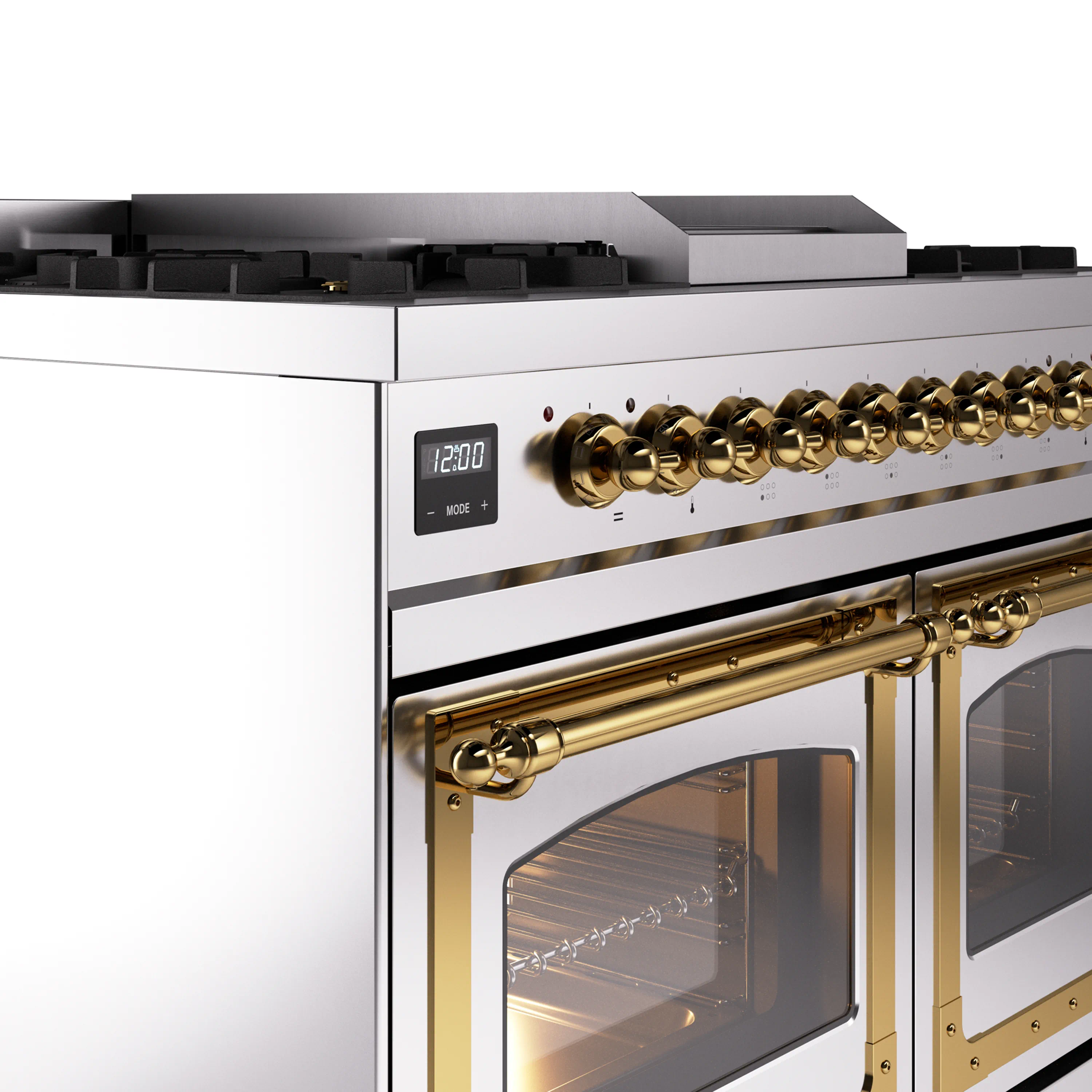 ILVE 40-Inch Nostalgie II Noblesse Natural Gas Dual Fuel Range with Triple Glass Door Oven in Stainless Steel with Brass Trim (UND40FNMPSSG) - Image 3