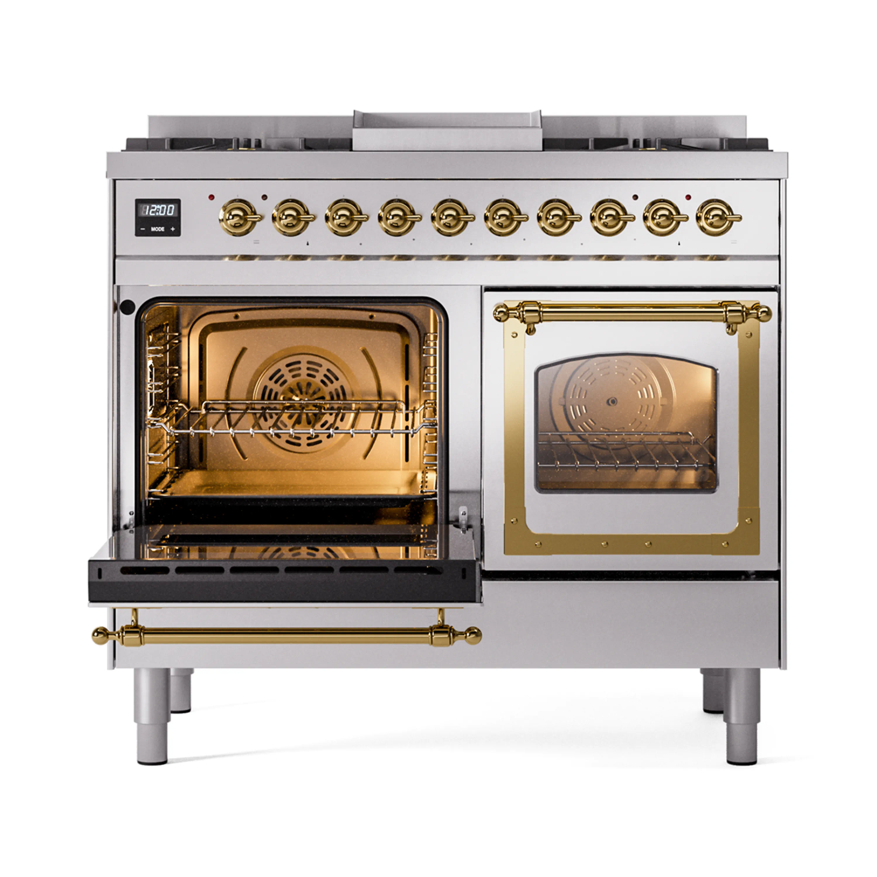 ILVE 40-Inch Nostalgie II Noblesse Natural Gas Dual Fuel Range with Triple Glass Door Oven in Stainless Steel with Brass Trim (UND40FNMPSSG) - Image 6