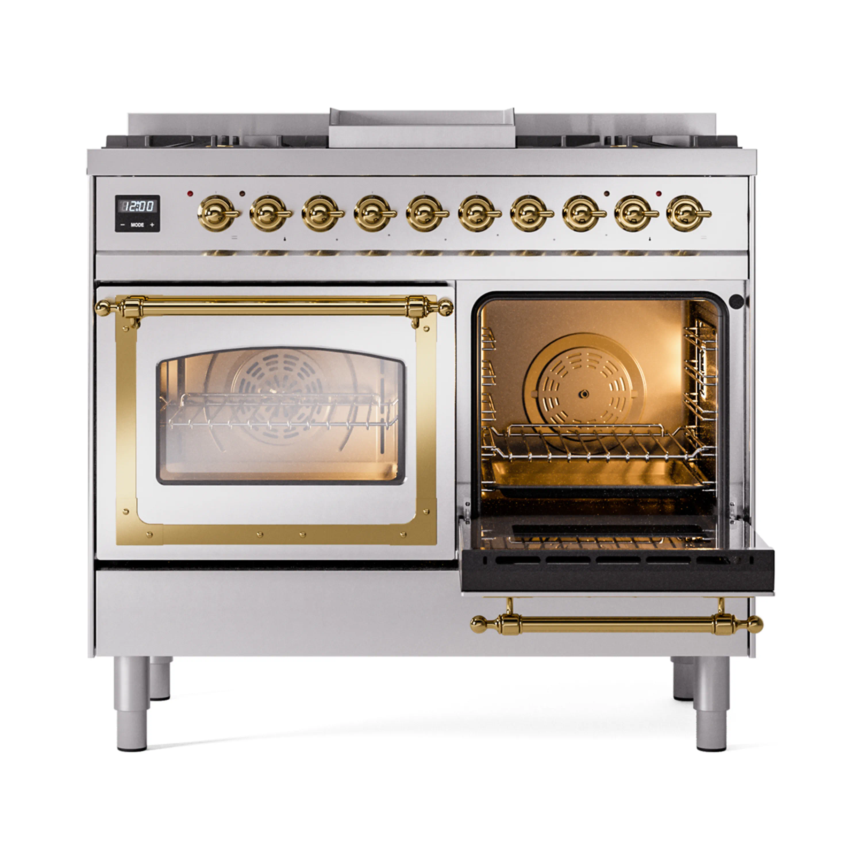 ILVE 40-Inch Nostalgie II Noblesse Natural Gas Dual Fuel Range with Triple Glass Door Oven in Stainless Steel with Brass Trim (UND40FNMPSSG) - Image 7