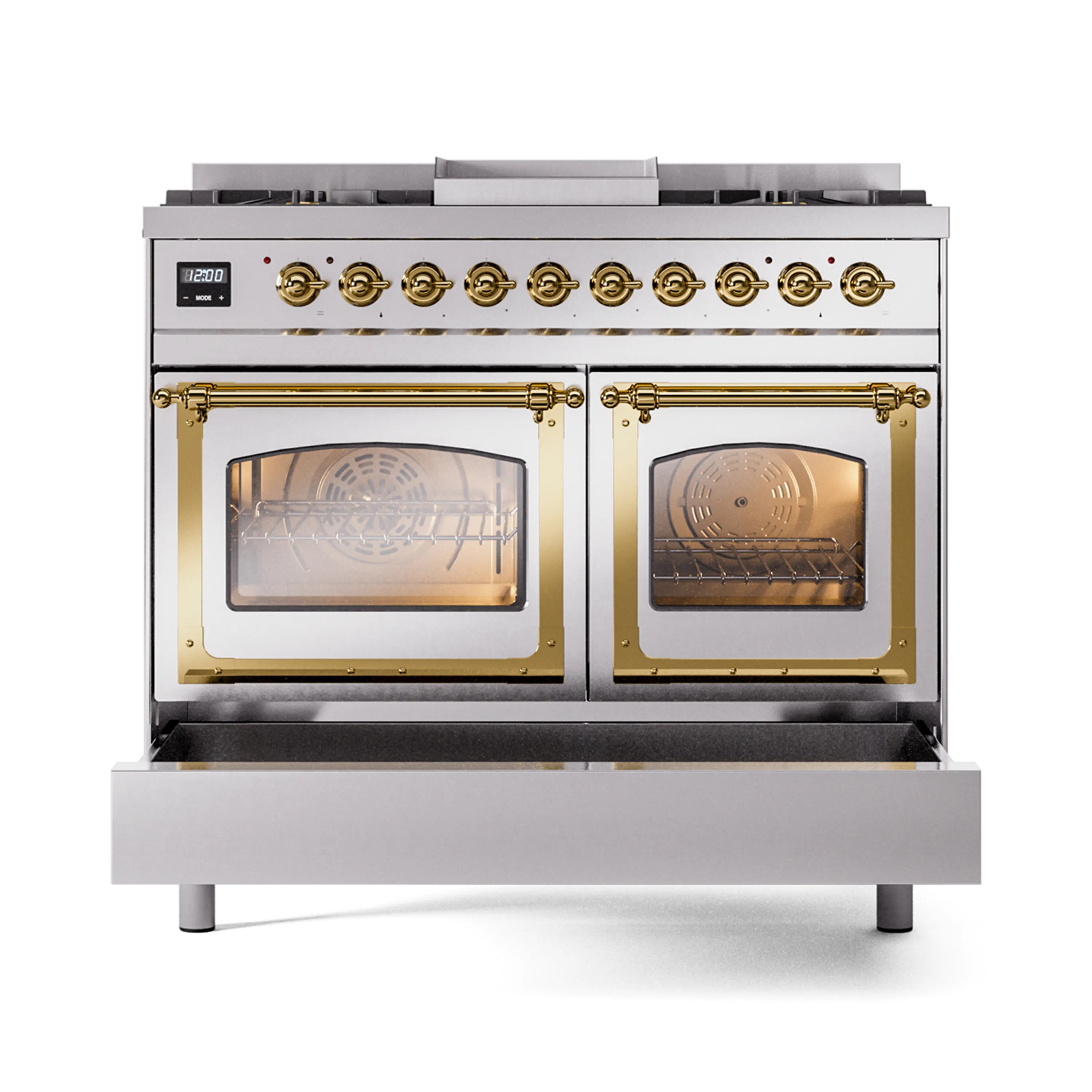 ILVE 40-Inch Nostalgie II Noblesse Natural Gas Dual Fuel Range with Triple Glass Door Oven in Stainless Steel with Brass Trim (UND40FNMPSSG) - Image 8