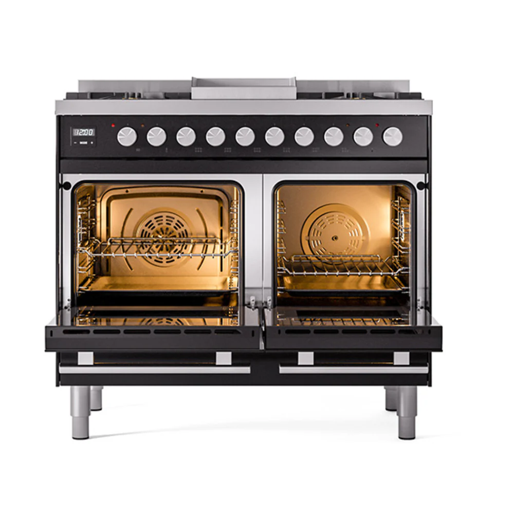ILVE 40-inch Professional Plus II Natural Gas Dual Fuel Range with Solid Door Oven in Glossy Black (UPD40FQMPBK) - Image 2