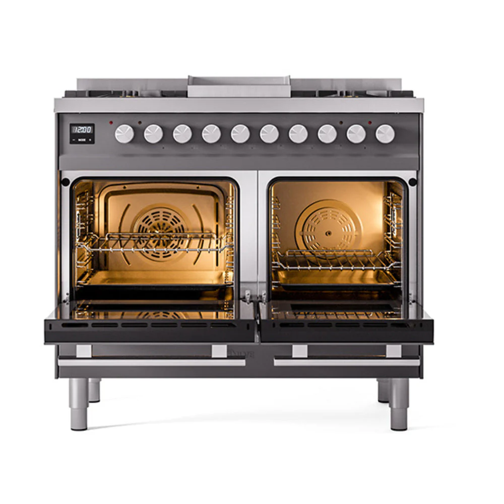 ILVE 40-inch Professional Plus II Natural Gas Dual Fuel Range with Solid Door Oven in Matte Graphite (UPD40FQMPMG) - Image 2
