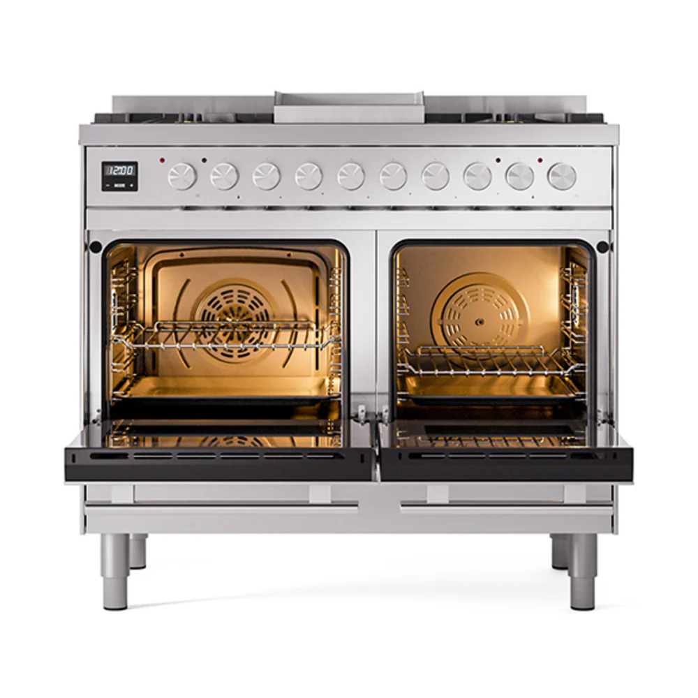 ILVE 40-inch Professional Plus II Natural Gas Dual Fuel Range with Solid Door Oven in Stainless Steel (UPD40FQMPSS) - Image 2
