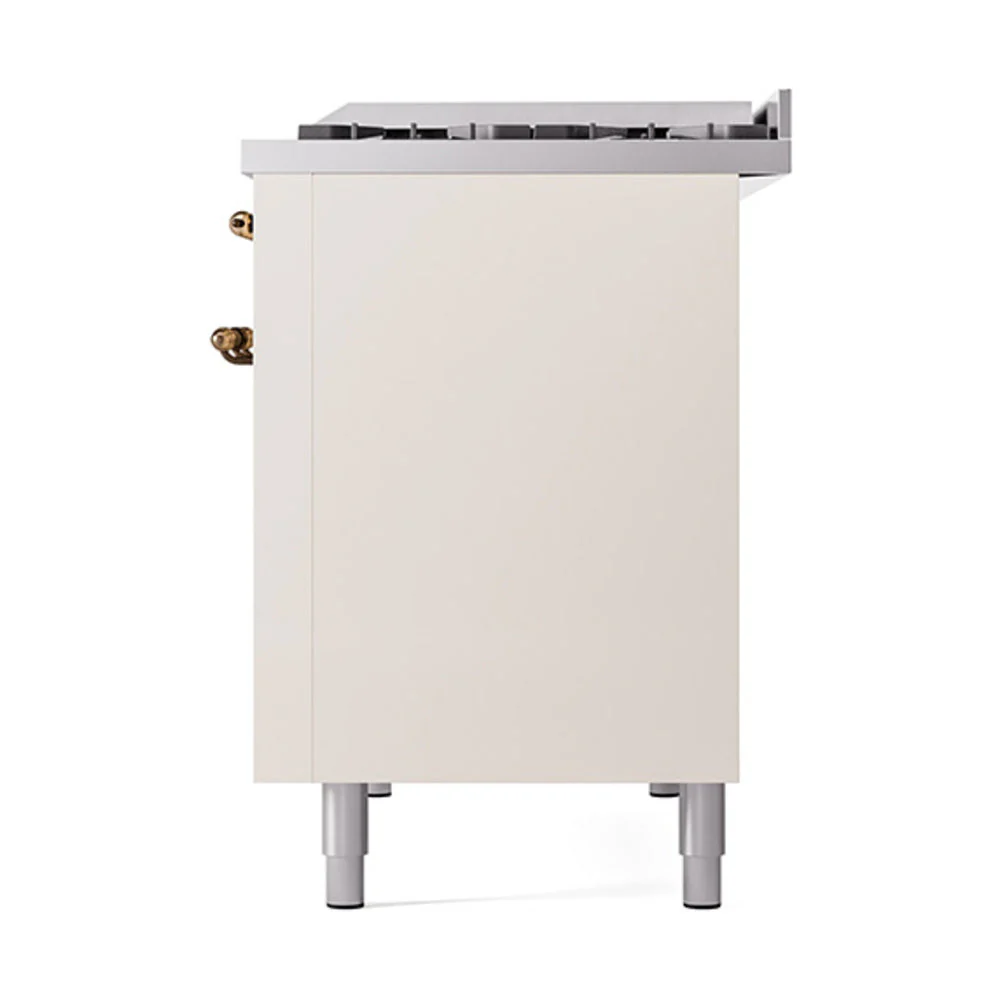ILVE 48-Inch Nostalgie II Natural Gas Dual Fuel Range with 8 Burners, Griddle, and Solid Door Oven in Antique White with Bronze Trim (UP48FQNMPAWB) - Image 4