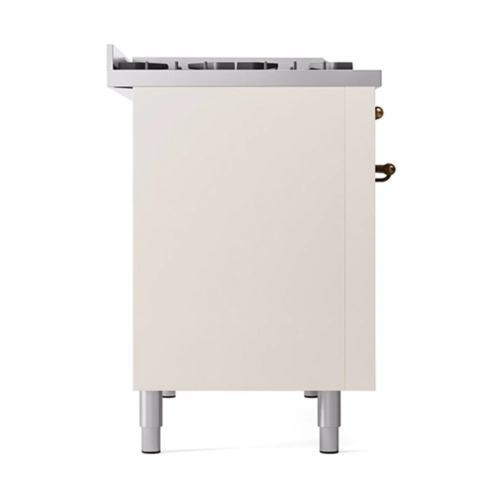 ILVE 48-Inch Nostalgie II Natural Gas Dual Fuel Range with 8 Burners, Griddle, and Solid Door Oven in Antique White with Bronze Trim (UP48FQNMPAWB) - Image 5