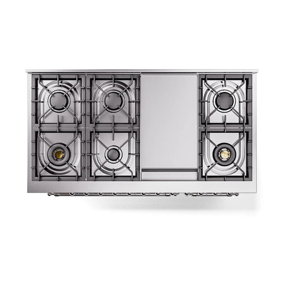 ILVE 48-Inch Nostalgie II Natural Gas Dual Fuel Range with 8 Burners, Griddle, and Solid Door Oven in Antique White with Chrome Trim (UP48FQNMPAWC) - Image 3