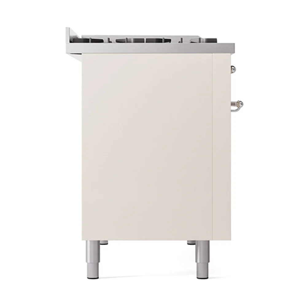 ILVE 48-Inch Nostalgie II Natural Gas Dual Fuel Range with 8 Burners, Griddle, and Solid Door Oven in Antique White with Chrome Trim (UP48FQNMPAWC) - Image 4