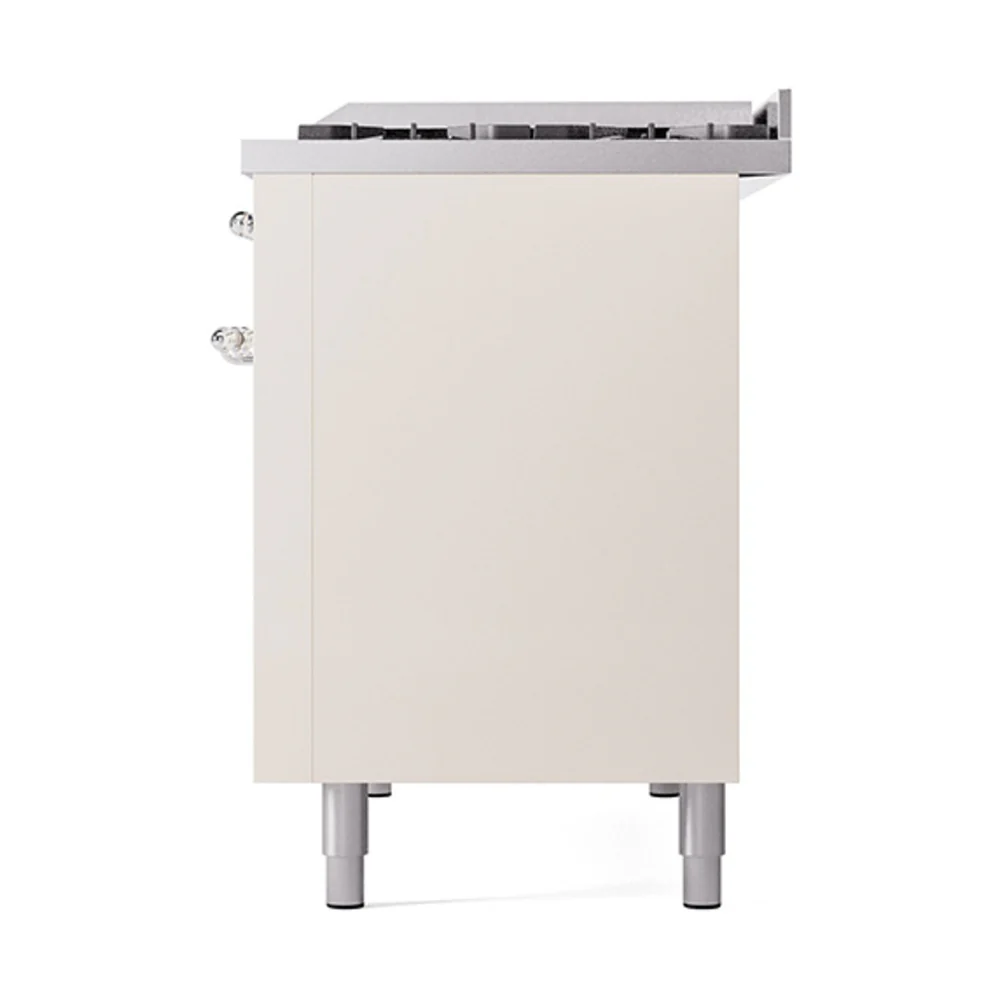 ILVE 48-Inch Nostalgie II Natural Gas Dual Fuel Range with 8 Burners, Griddle, and Solid Door Oven in Antique White with Chrome Trim (UP48FQNMPAWC) - Image 5