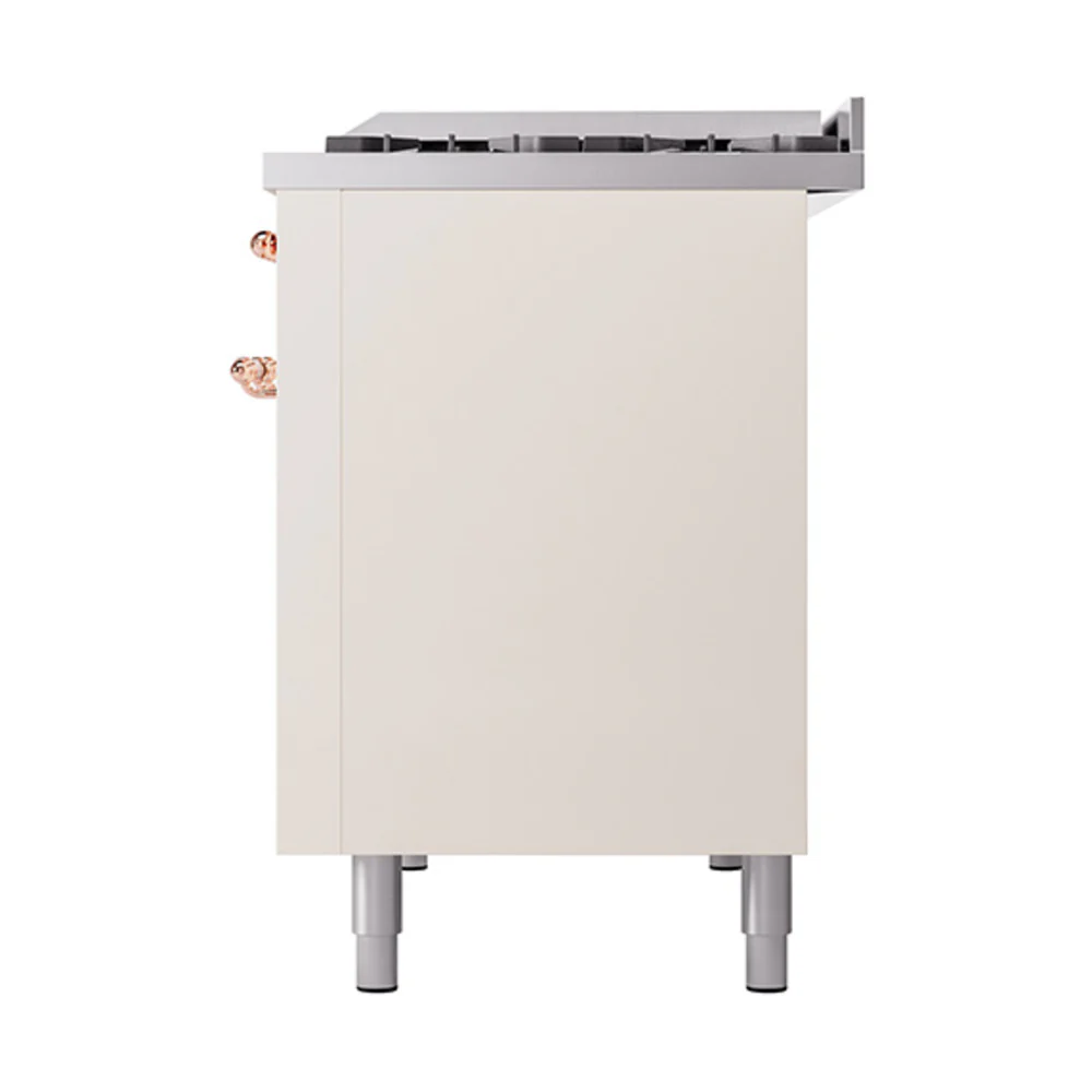 ILVE 48-Inch Nostalgie II Natural Gas Dual Fuel Range with 8 Burners, Griddle, and Solid Door Oven in Antique White with Copper Trim (UP48FQNMPAWP) - Image 5