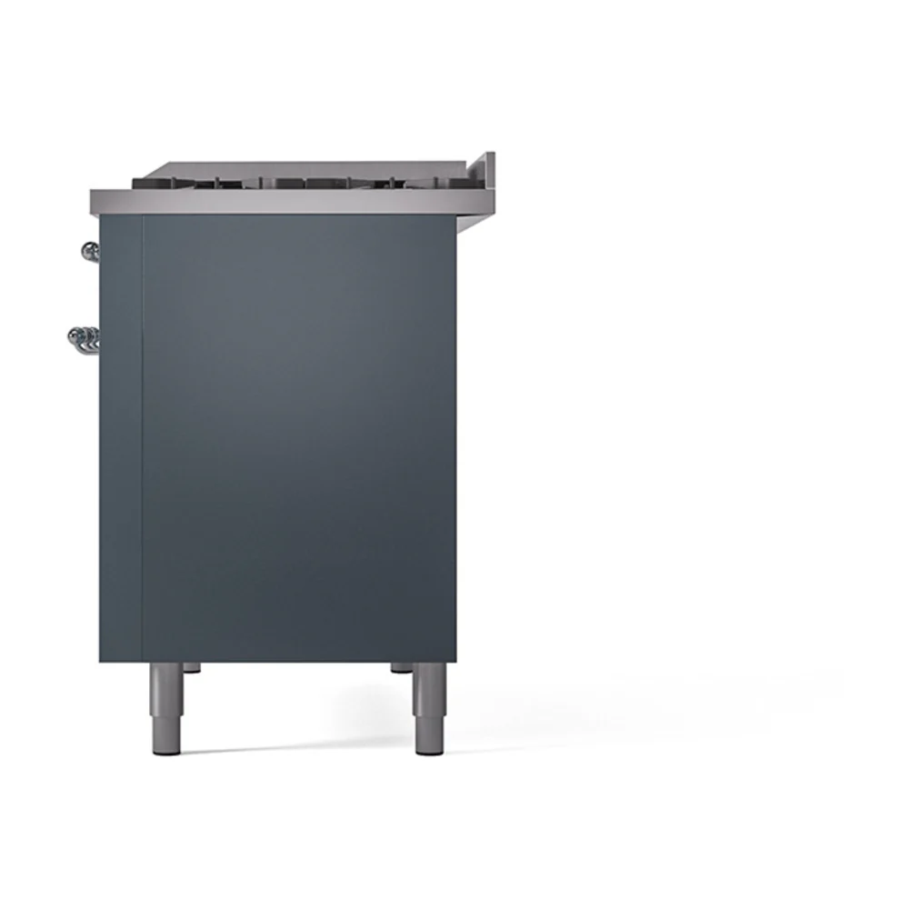 ILVE 48-Inch Nostalgie II Natural Gas Dual Fuel Range with 8 Burners, Griddle, and Solid Door Oven in Blue Grey with Chrome Trim (UP48FQNMPBGC) - Image 5