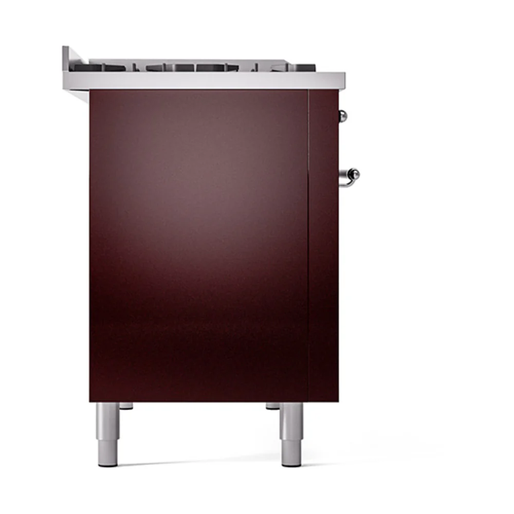 ILVE 48-Inch Nostalgie II Natural Gas Dual Fuel Range with 8 Burners, Griddle, and Solid Door Oven in Burgundy with Chrome Trim (UP48FQNMPBUC) - Image 4