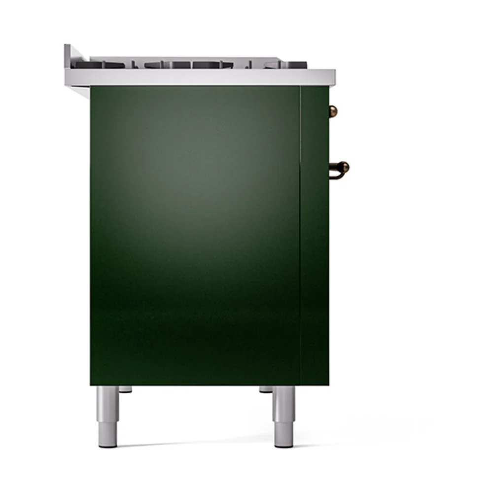 ILVE 48-Inch Nostalgie II Natural Gas Dual Fuel Range with 8 Burners, Griddle, and Solid Door Oven in Emerald Green with Bronze Trim (UP48FQNMPEGB) - Image 4