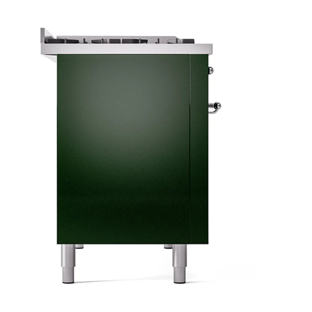 ILVE 48-Inch Nostalgie II Natural Gas Dual Fuel Range with 8 Burners, Griddle, and Solid Door Oven in Emerald Green with Chrome Trim (UP48FQNMPEGC) - Image 4