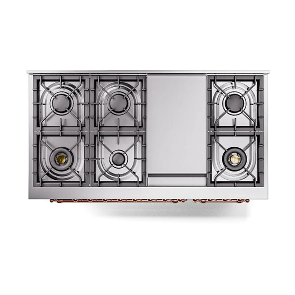 ILVE 48-Inch Nostalgie II Natural Gas Dual Fuel Range with 8 Burners, Griddle, and Solid Door Oven in Matte Graphite with Copper Trim (UP48FQNMPMGP) - Image 3