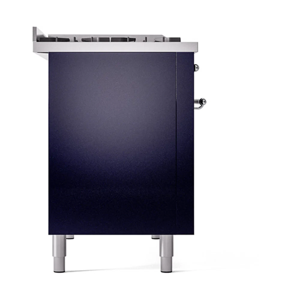 ILVE 48-Inch Nostalgie II Natural Gas Dual Fuel Range with 8 Burners, Griddle, and Solid Door Oven in Midnight Blue with Chrome Trim (UP48FQNMPMBC) - Image 4