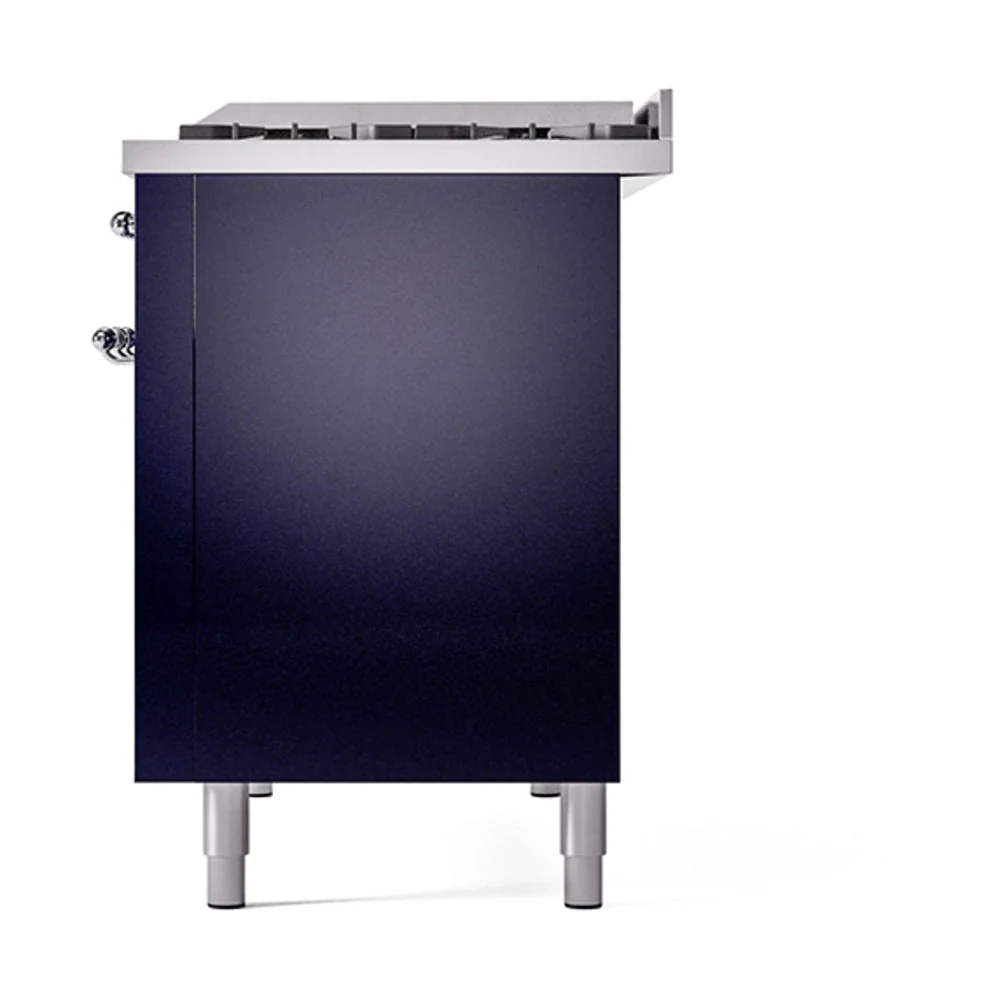 ILVE 48-Inch Nostalgie II Natural Gas Dual Fuel Range with 8 Burners, Griddle, and Solid Door Oven in Midnight Blue with Chrome Trim (UP48FQNMPMBC) - Image 5