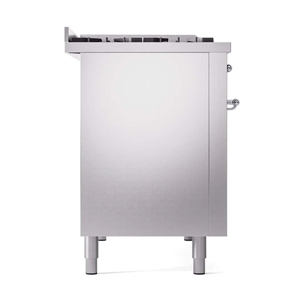 ILVE 48-Inch Nostalgie II Natural Gas Dual Fuel Range with 8 Burners, Griddle, and Solid Door Oven in Stainless Steel with Chrome Trim (UP48FQNMPSSC) - Image 4