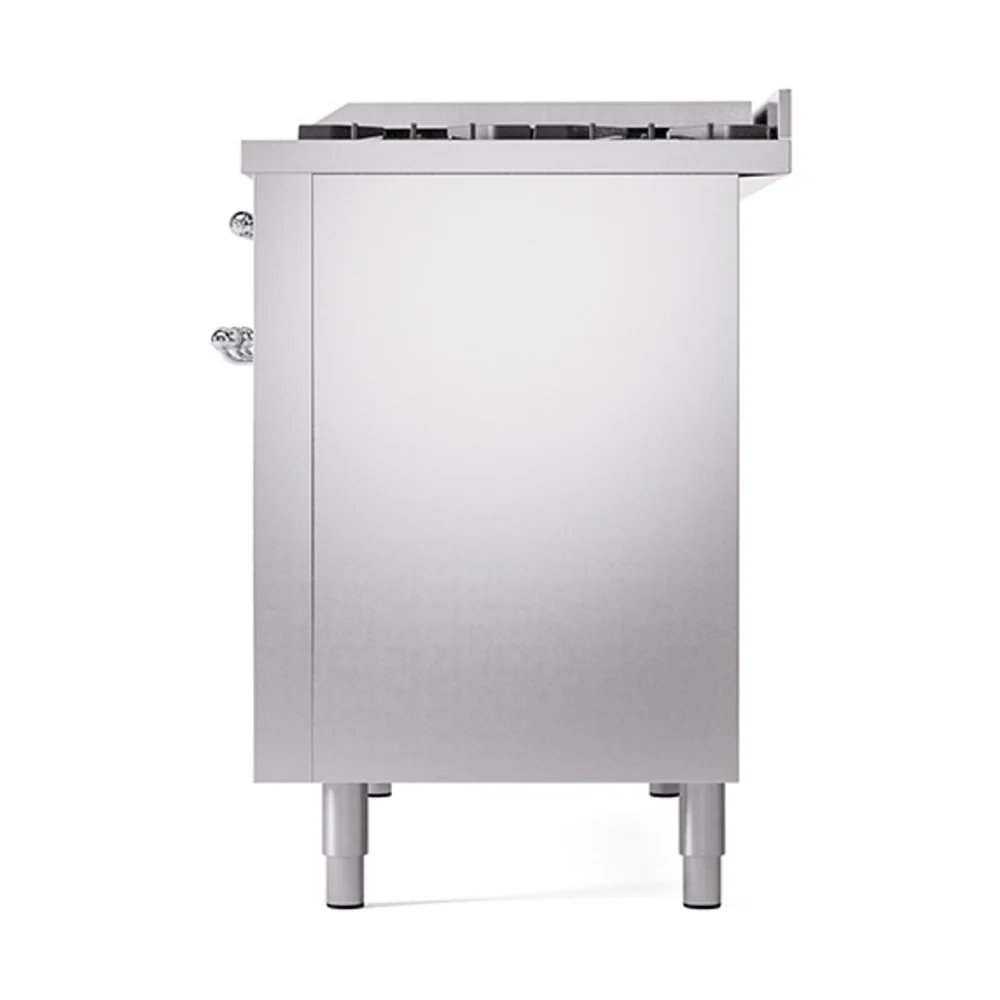ILVE 48-Inch Nostalgie II Natural Gas Dual Fuel Range with 8 Burners, Griddle, and Solid Door Oven in Stainless Steel with Chrome Trim (UP48FQNMPSSC) - Image 5
