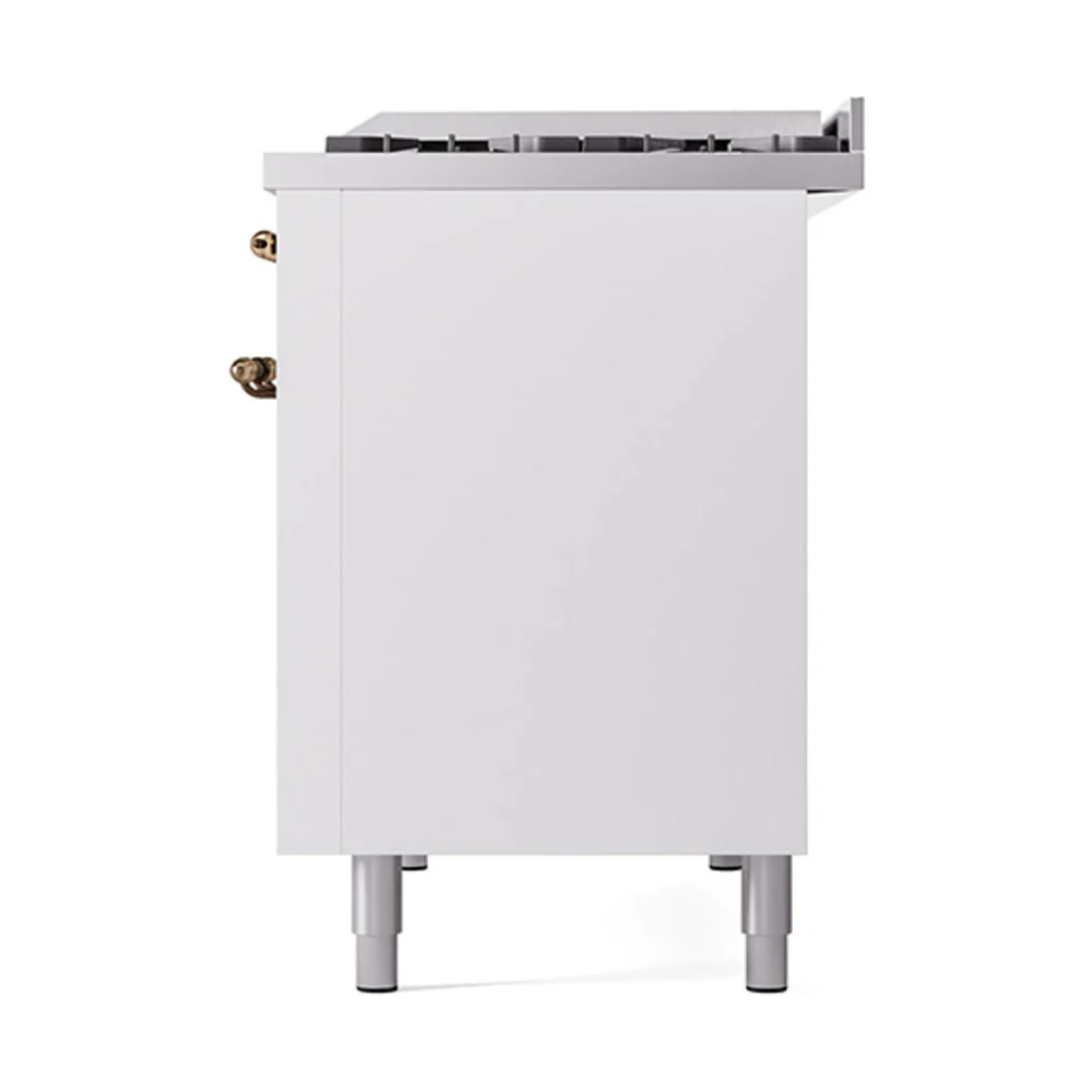 ILVE 48-Inch Nostalgie II Natural Gas Dual Fuel Range with 8 Burners, Griddle, and Solid Door Oven in White with Bronze Trim (UP48FQNMPWHB) - Image 5