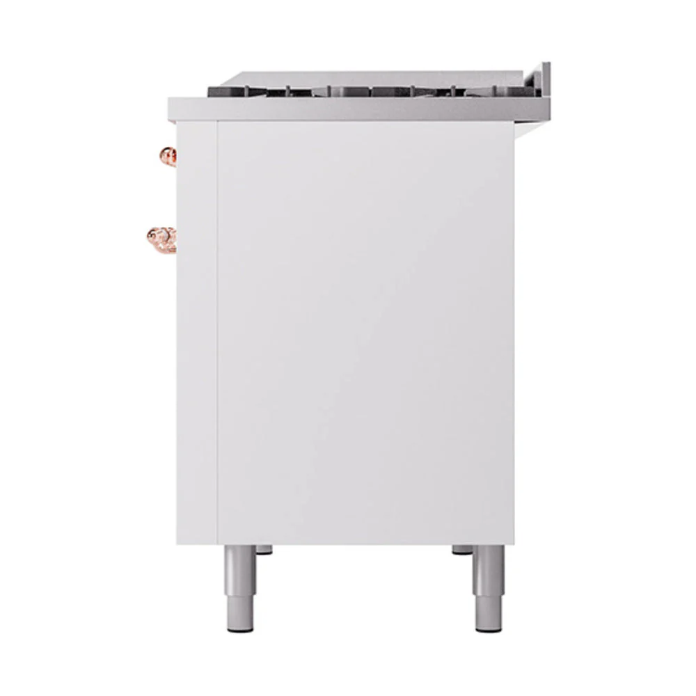 ILVE 48-Inch Nostalgie II Natural Gas Dual Fuel Range with 8 Burners, Griddle, and Solid Door Oven in White with Copper Trim (UP48FQNMPWHP) - Image 5