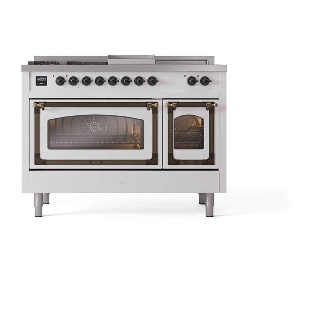 ILVE 48-Inch Nostalgie II Noblesse Natural Gas Dual Fuel Range with 5 Sealed Burners, Griddle, French Top and Triple Glass Door Oven in Custom RAL with Bronze Trim (UN48FSNMPRAB) - Image 2