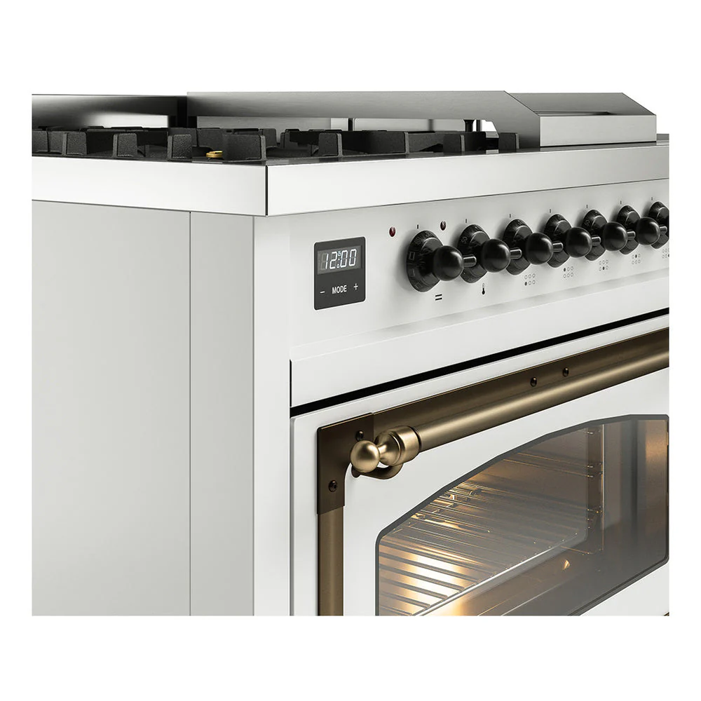 ILVE 48-Inch Nostalgie II Noblesse Natural Gas Dual Fuel Range with 5 Sealed Burners, Griddle, French Top and Triple Glass Door Oven in Custom RAL with Bronze Trim (UN48FSNMPRAB) - Image 3