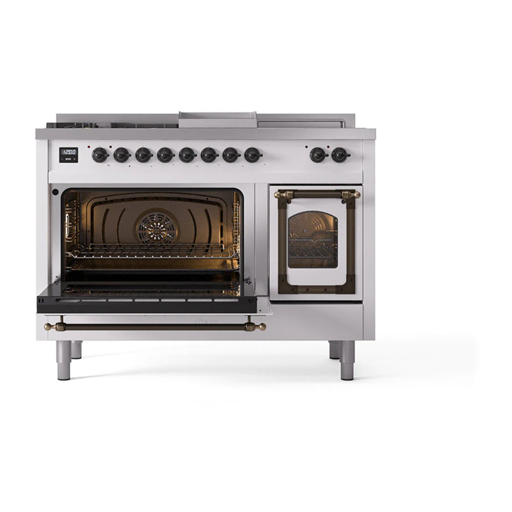 ILVE 48-Inch Nostalgie II Noblesse Natural Gas Dual Fuel Range with 5 Sealed Burners, Griddle, French Top and Triple Glass Door Oven in Custom RAL with Bronze Trim (UN48FSNMPRAB) - Image 6
