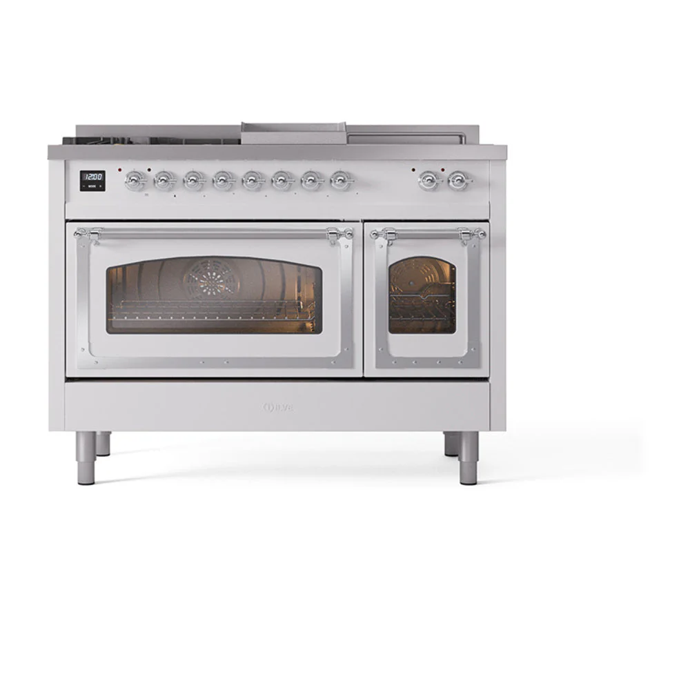 ILVE 48-Inch Nostalgie II Noblesse Natural Gas Dual Fuel Range with 5 Sealed Burners, Griddle, French Top and Triple Glass Door Oven in Custom RAL with Chrome Trim (UN48FSNMPRAC) - Image 2