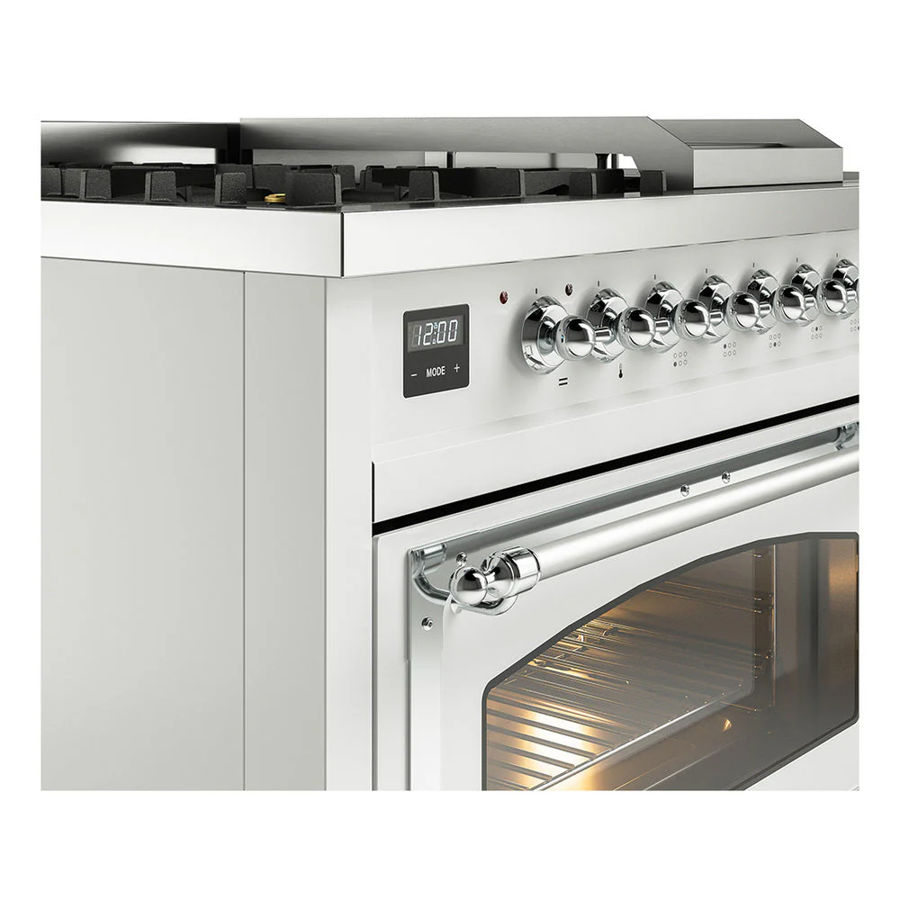 ILVE 48-Inch Nostalgie II Noblesse Natural Gas Dual Fuel Range with 5 Sealed Burners, Griddle, French Top and Triple Glass Door Oven in Custom RAL with Chrome Trim (UN48FSNMPRAC) - Image 3