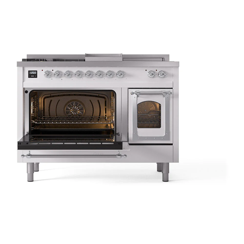 ILVE 48-Inch Nostalgie II Noblesse Natural Gas Dual Fuel Range with 5 Sealed Burners, Griddle, French Top and Triple Glass Door Oven in Custom RAL with Chrome Trim (UN48FSNMPRAC) - Image 6