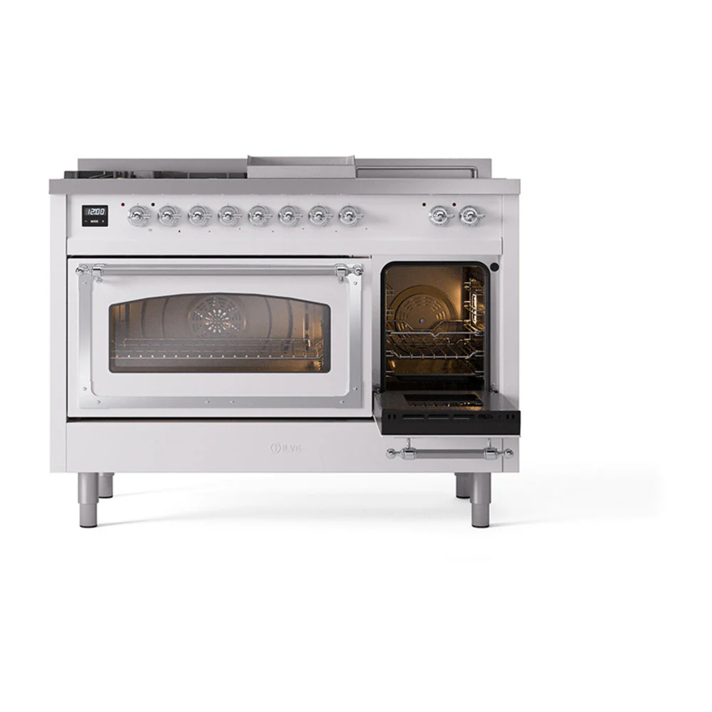 ILVE 48-Inch Nostalgie II Noblesse Natural Gas Dual Fuel Range with 5 Sealed Burners, Griddle, French Top and Triple Glass Door Oven in Custom RAL with Chrome Trim (UN48FSNMPRAC) - Image 7