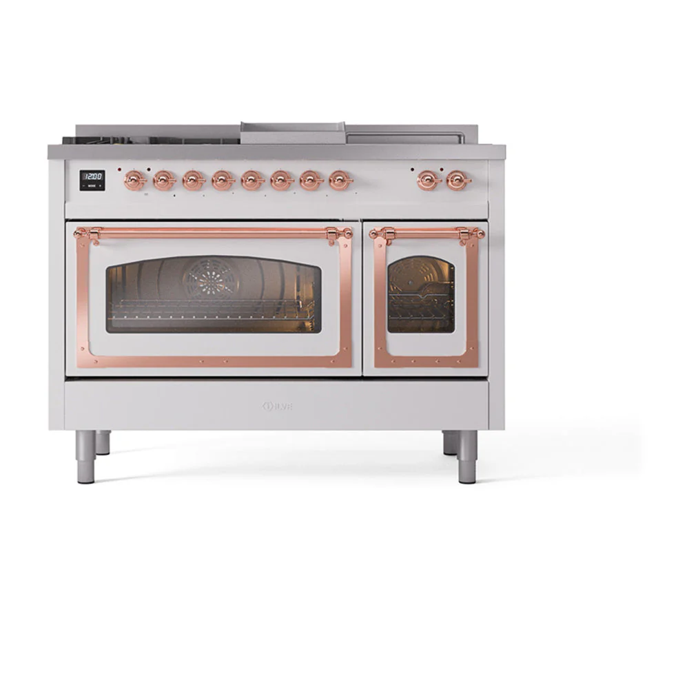 ILVE 48-Inch Nostalgie II Noblesse Natural Gas Dual Fuel Range with 5 Sealed Burners, Griddle, French Top and Triple Glass Door Oven in Custom RAL with Copper Trim (UN48FSNMPRAP) - Image 2