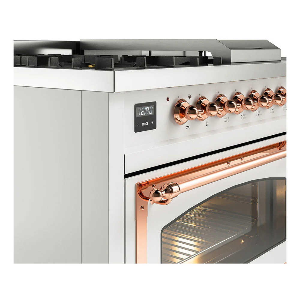ILVE 48-Inch Nostalgie II Noblesse Natural Gas Dual Fuel Range with 5 Sealed Burners, Griddle, French Top and Triple Glass Door Oven in Custom RAL with Copper Trim (UN48FSNMPRAP) - Image 3