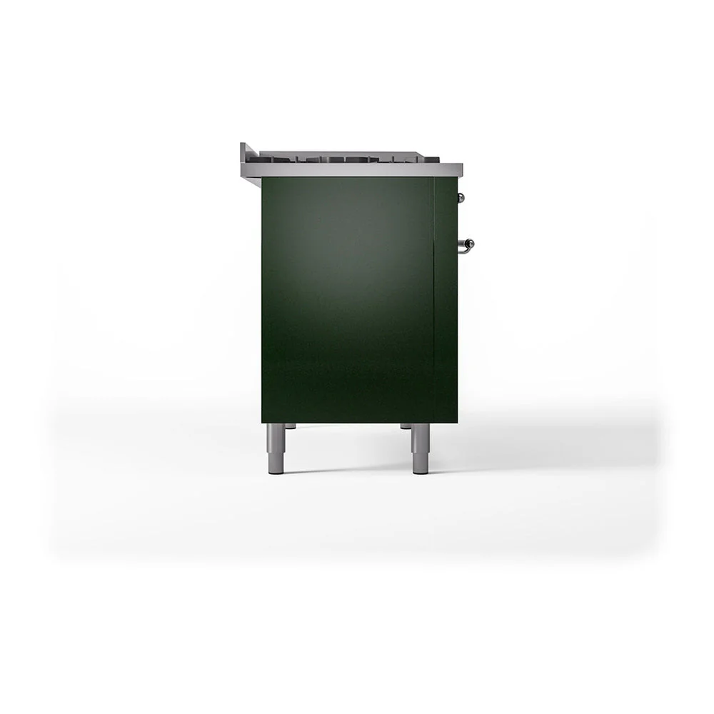 ILVE 48-Inch Nostalgie II Noblesse Natural Gas Dual Fuel Range with 5 Sealed Burners, Griddle, French Top and Solid Door Oven in Emerald Green with Chrome Trim (UN48FSQNMPEGC) - Image 4