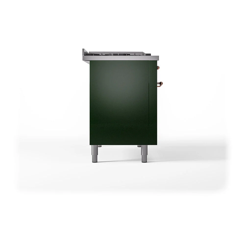 ILVE 48-Inch Nostalgie II Noblesse Natural Gas Dual Fuel Range with 5 Sealed Burners, Griddle, French Top and Solid Door Oven in Emerald Green with Copper Trim (UN48FSQNMPEGP) - Image 4