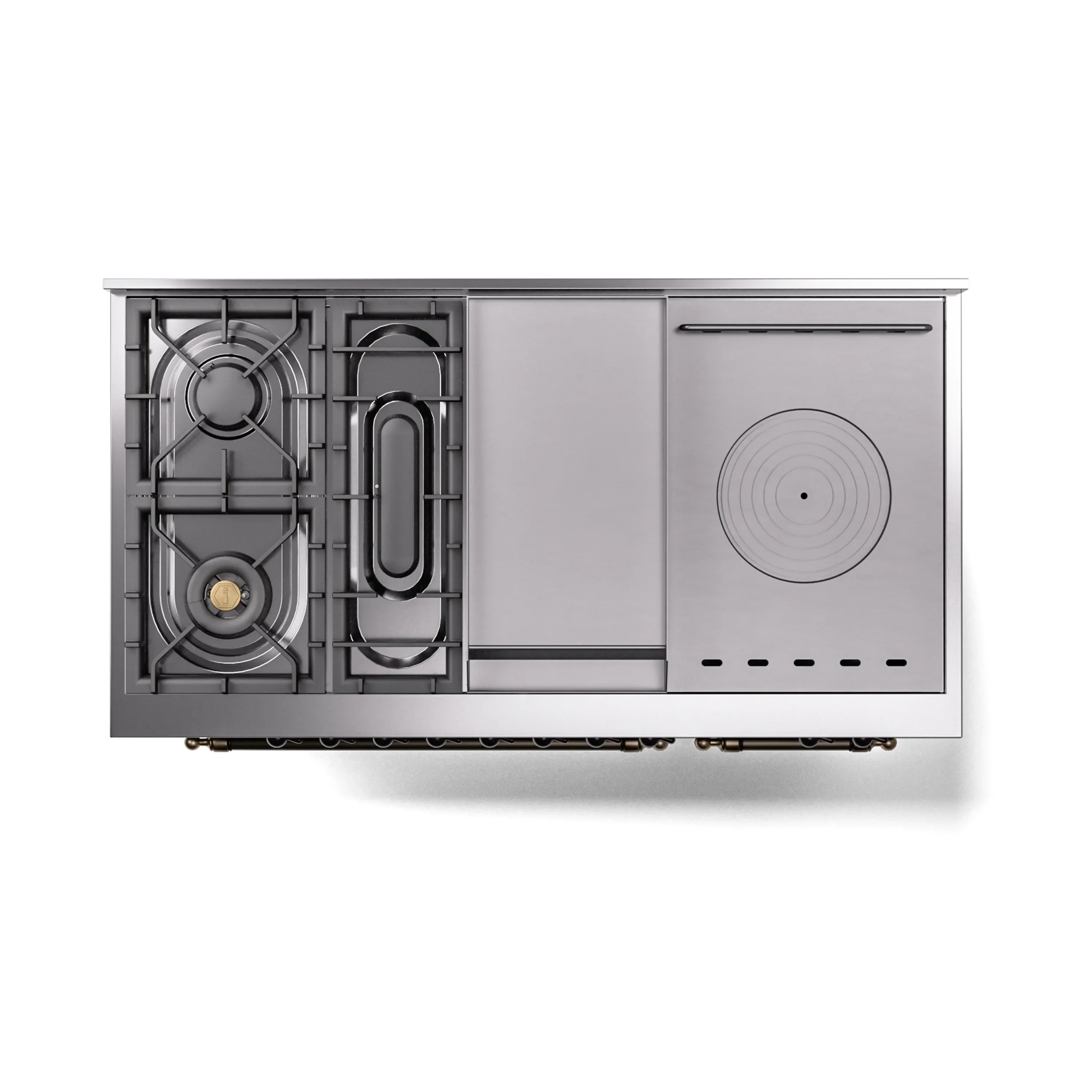 ILVE 48-Inch Nostalgie II Noblesse Natural Gas Dual Fuel Range with 5 Sealed Burners, Griddle, French Top and Triple Glass Door Oven in Matte Graphite with Bronze Trim - Image 4
