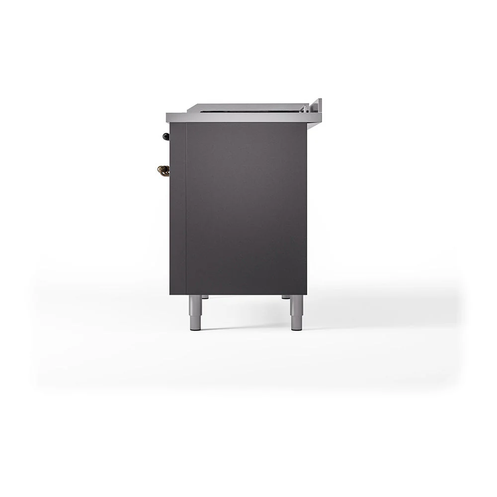 ILVE 48-Inch Nostalgie II Noblesse Natural Gas Dual Fuel Range with 5 Sealed Burners, Griddle, French Top and Solid Door Oven in Matte Graphite with Bronze Trim (UN48FSQNMPMGB) - Image 5