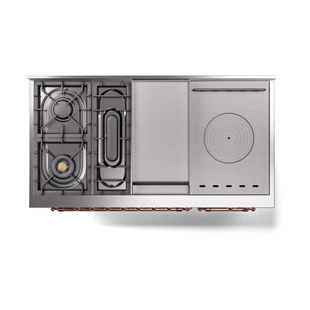 ILVE 48-Inch Nostalgie II Noblesse Natural Gas Dual Fuel Range with 5 Sealed Burners, Griddle, French Top and Solid Door Oven in Matte Graphite with Copper Trim - Image 3