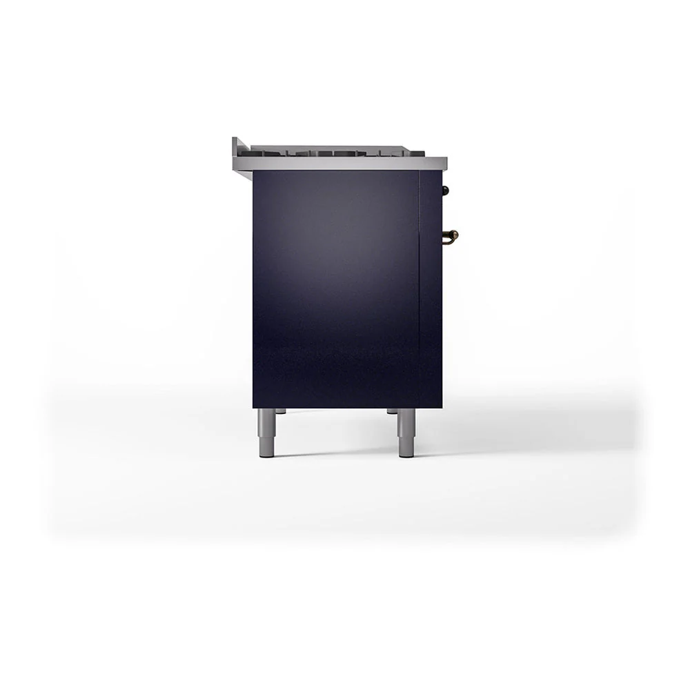 ILVE 48-Inch Nostalgie II Noblesse Natural Gas Dual Fuel Range with 5 Sealed Burners, Griddle, French Top and Solid Door Oven in Midnight Blue with Bronze Trim (UN48FSQNMPMBB) - Image 4