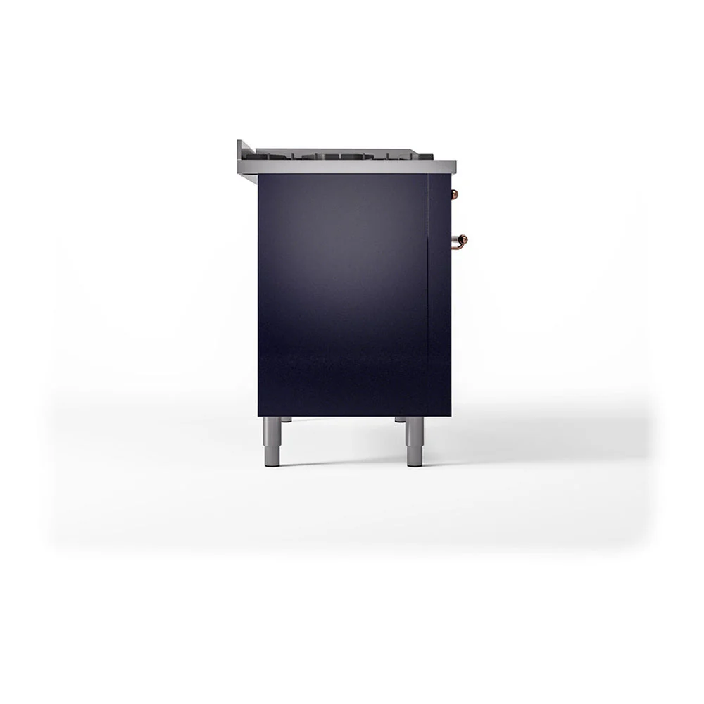 ILVE 48-Inch Nostalgie II Noblesse Natural Gas Dual Fuel Range with 5 Sealed Burners, Griddle, French Top and Solid Door Oven in Midnight Blue with Copper Trim (UN48FSQNMPMBP) - Image 4