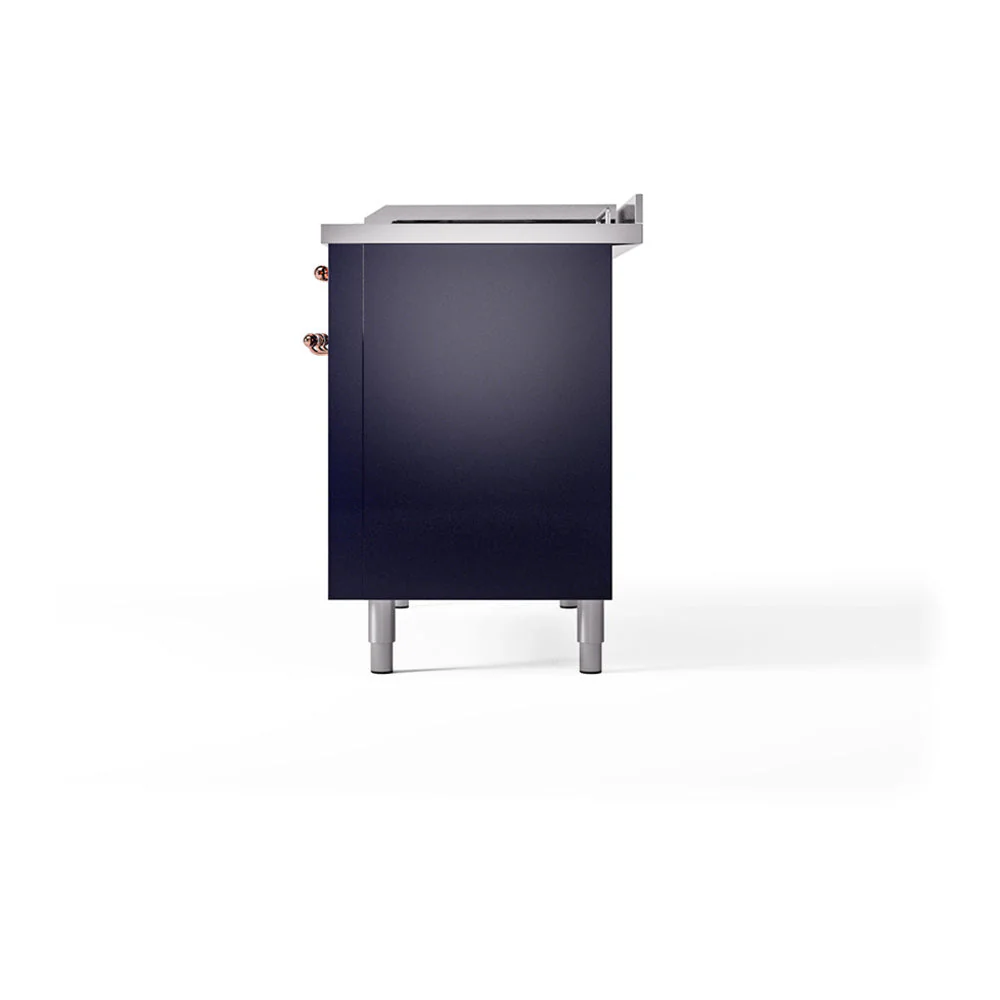 ILVE 48-Inch Nostalgie II Noblesse Natural Gas Dual Fuel Range with 5 Sealed Burners, Griddle, French Top and Solid Door Oven in Midnight Blue with Copper Trim (UN48FSQNMPMBP) - Image 5