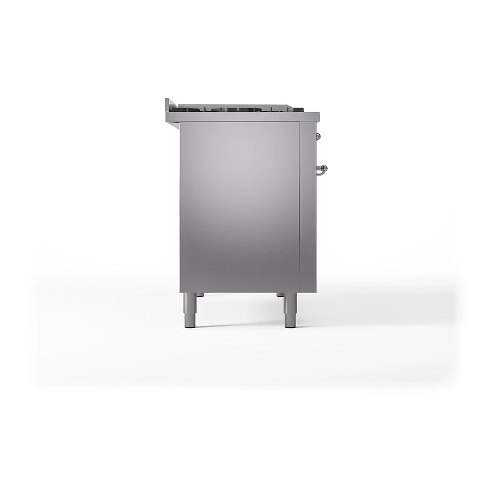 ILVE 48-Inch Nostalgie II Noblesse Natural Gas Dual Fuel Range with 5 Sealed Burners, Griddle, French Top and Solid Door Oven in Stainless Steel with Chrome Trim (UN48FSQNMPSSC) - Image 4
